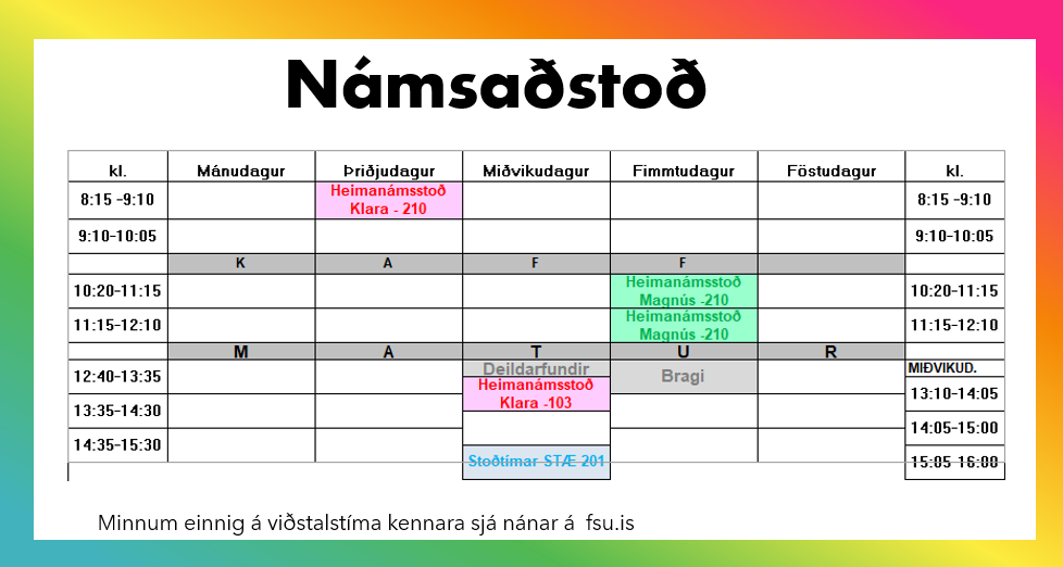 námsaðstoð stundatafla námsaðstoð stundatafla