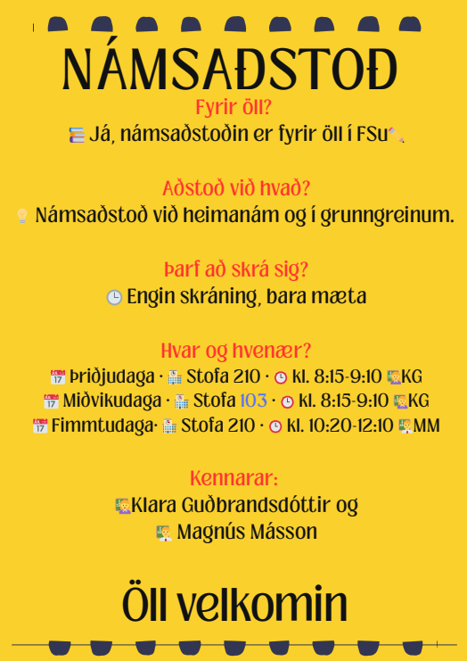 Námsaðstoð- öll fög Námsaðstoð- öll fög