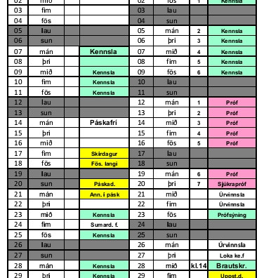 Breytt skipulag vorannar 2014