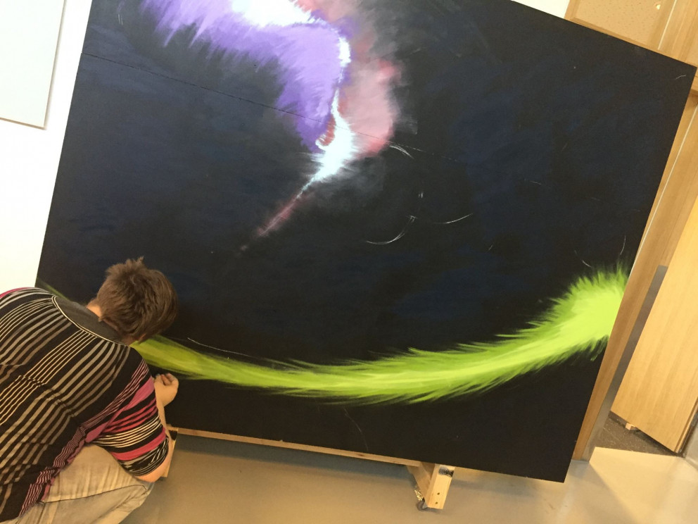 Glsæilegur veggur að verða til í áfanga í veggjalist.