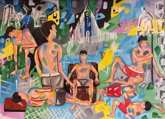 Eitt þeirra verka sem sýnd eru í Listagjánni í Bókasafni Árborgar.