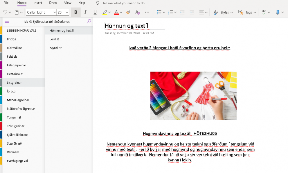 Áfangamessa þessa árs er rafræn og unnin í OneNote