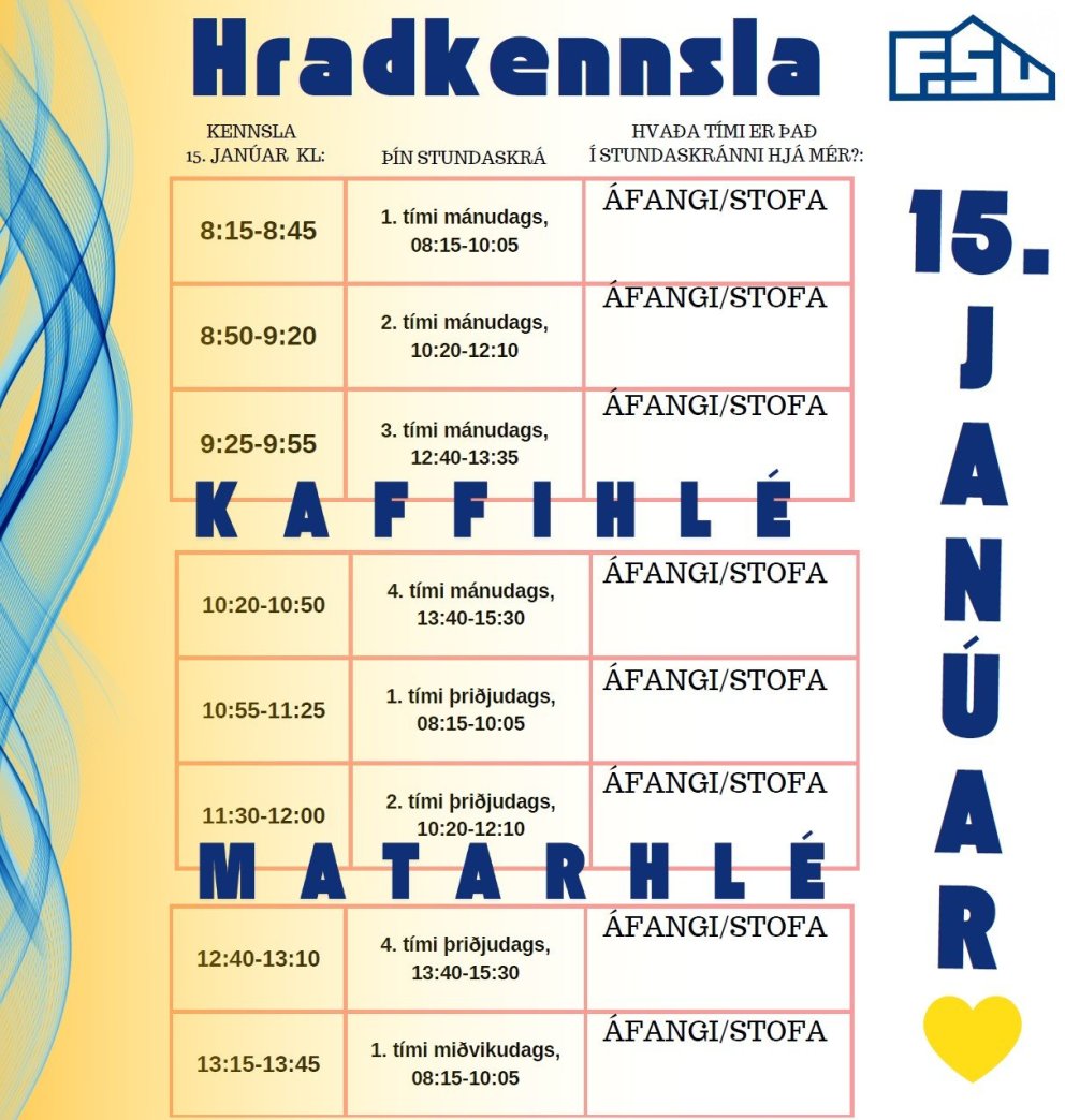 Hraðkennsla 15. janúar