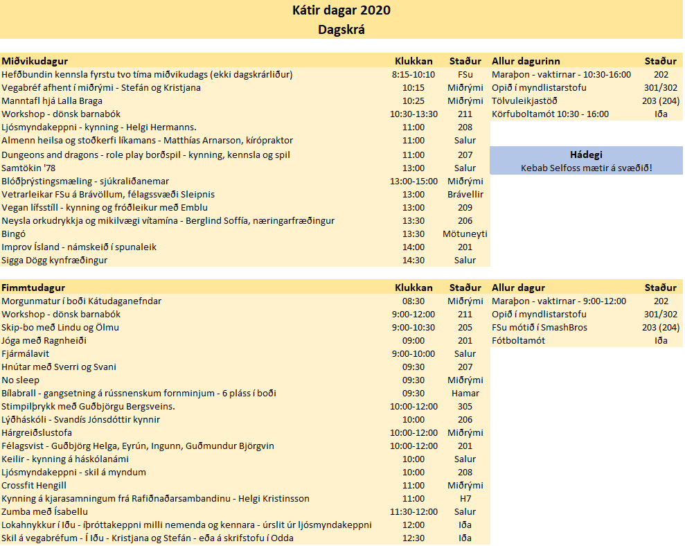 Dagskrá Kátra daga.