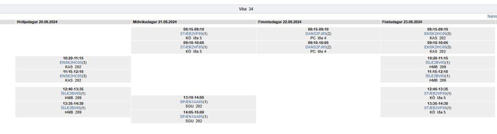 Rafrænar töflubreytingar á haustönn 2025