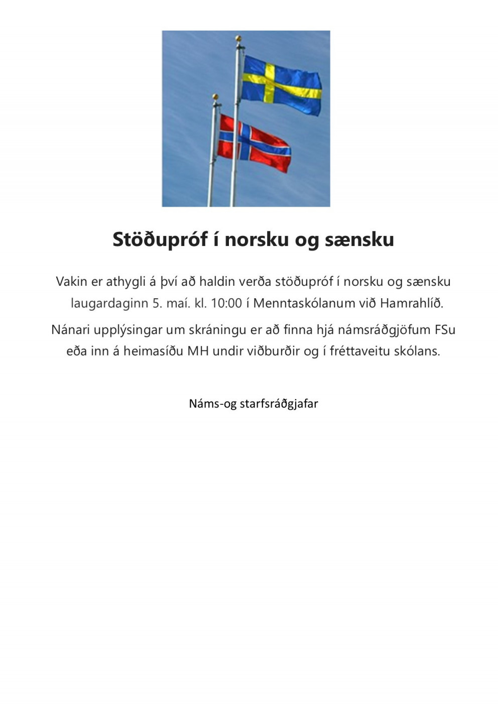 Stöðupróf í sænsku og norsku