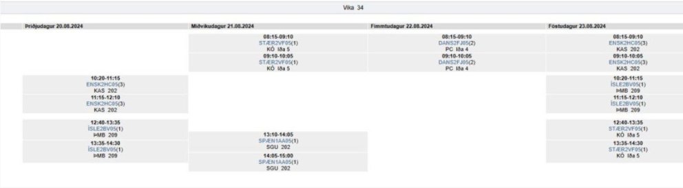 Rafrænar töflubreytingar á vorönn 2026