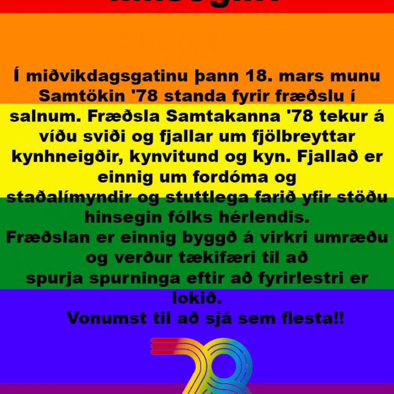Regnbogavika hefst - fyrirlestur frá Samtökum 78