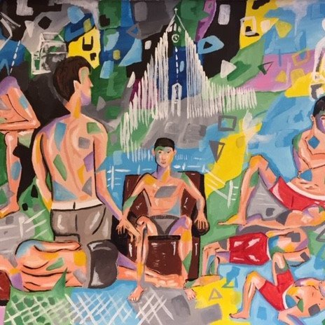 Eitt þeirra verka sem sýnd eru í Listagjánni í Bókasafni Árborgar.