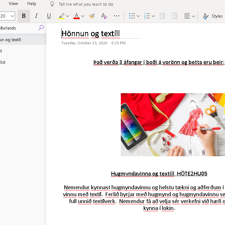 Áfangamessa þessa árs er rafræn og unnin í OneNote