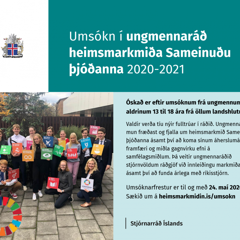 Umsóknir í ungmennaráð heimsmarkmiða Sameinuðu þjóðanna 2020-2021
