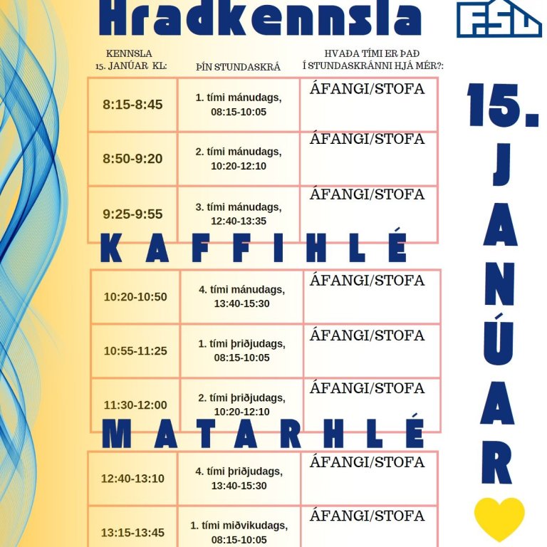 Hraðkennsla 15. janúar