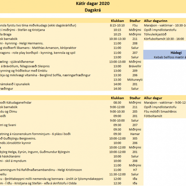 Dagskrá Kátra daga.