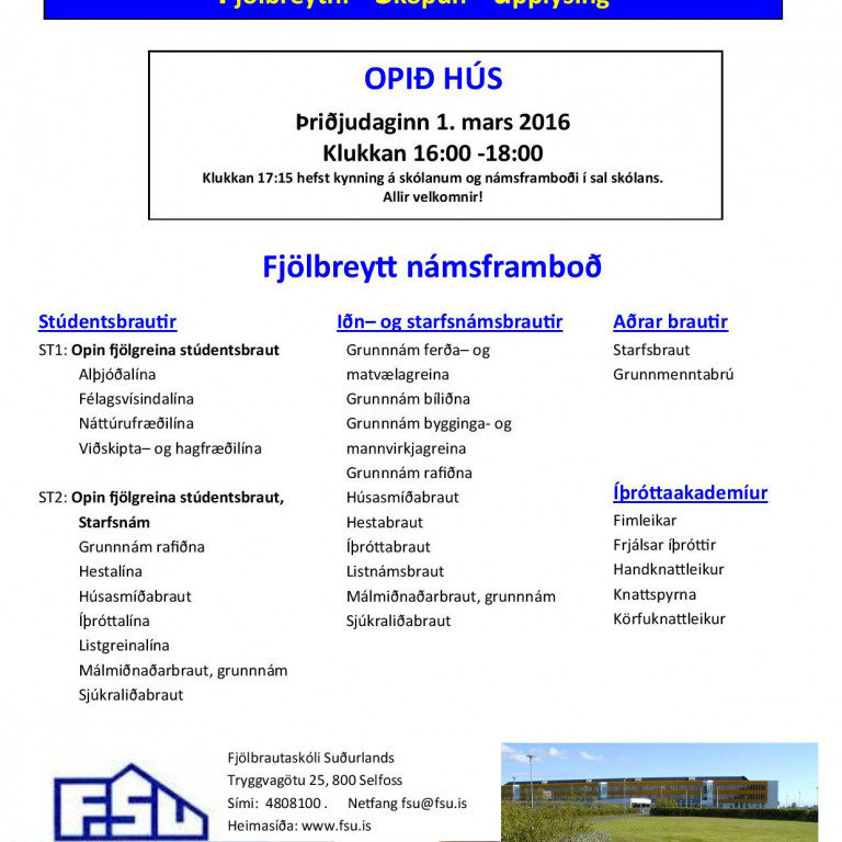 Opið hús þriðjudaginn 1. mars