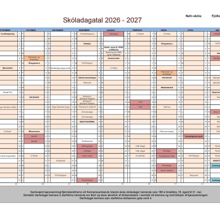 Skóladagatal 2026-2027